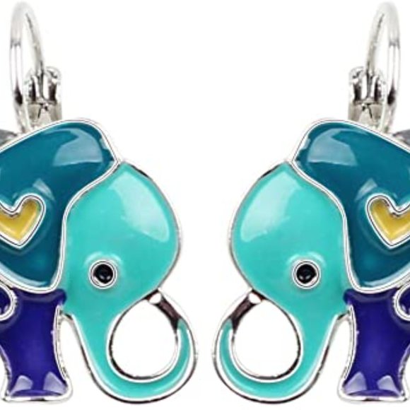 Jewelry Set: Enamel Alloy Cartoon Elephants - Picture 5 of 8